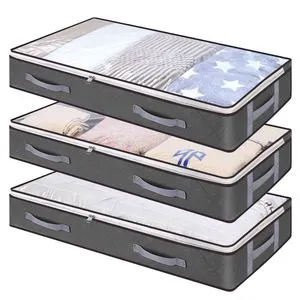 Large Capacity Non-Woven Fabric Underbed Storage Bags Foldable Clothes Comforters Blankets Under Bed Bag with Reinforced Handles