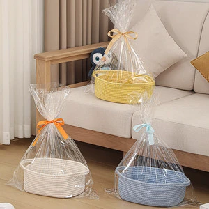 Instock Small Woven Basket with Gift Bags and Ribbons Cotton Rope Basket for Storage Toy Gift Baskets with Handles