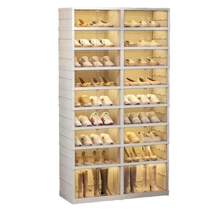 Factory Wholesale Injection Molded Rectangle 9 Tier Foldable Clear Plastic Modern Shoe Rack Organizer 36 Pair Living Room