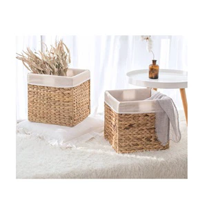 Rectangular Water Hyacinth Basket with Lining Large Hand Woven Baskets for Cube Storage Wicker Storage Baskets