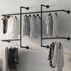 Heavy-Duty Industrial Pipe Coat Rack with 5 Hanging Rods Wall-Mounted Metal Closet Storage Clothing Store Home Storage Rack Y-06