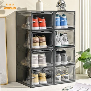 WANUO Stackable Shoe Storage Box Recyclable Translucent Plastic Shoe Box Customizable Plastic Shoe Box with Magnet