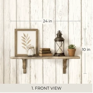 Rustic Wood Wall Shelf 8 In X 1 In Single Tier Carved Bracket Storage Rack For Living Room