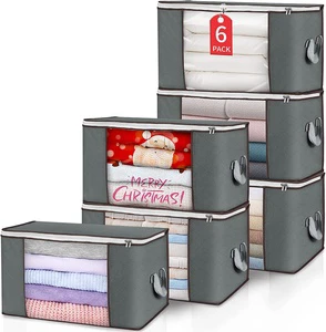 6 PACK 90L Large Capacity Bag Clear Window Folding Clothes Storage Organizer Fabric Under Bed Storage Bag