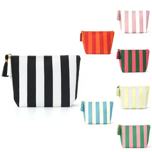 Feihong Simple Style Striped Zipper Closure Towel Material Multi-Purpose Large Capacity Storage Bag for Cosmetics & Toiletries T