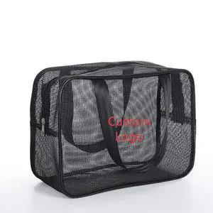 Beach Hollowed Out Net Wash Bag Travel Makeup Organizer Bathroom Washing Transparent Mesh Toiletry Bag with Custom Logo