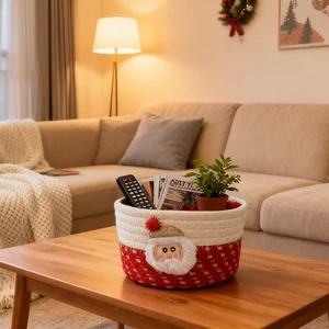 Handmade Christmas Macrame Basket Holiday Storage Organizer Stylish Home Decor Perfect for Gifting and Festive