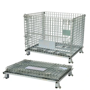 1000 kg Capacity Galvanized Steel Stackable Wire Container Heavy Duty Warehouse Storage Cage Ventilated Foldable Mesh Basket