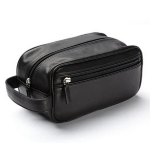 High Quality Faux PU Leather Men's Casual Zipper Portable Makeup & Toilet Bag for Promotion