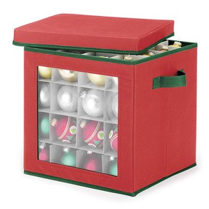 Portable Foldable Eco-Friendly Red Durable Christmas Ornaments Storage Box Holiday Decoration Organizer Cube with Visible Window