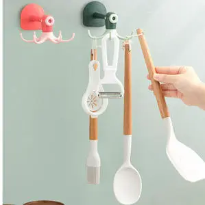 Innovative 360 Degree Flip Octopus Hook Kitchen Spatula Spoon Wall Mounted Storage Hanger Novelty Hooks