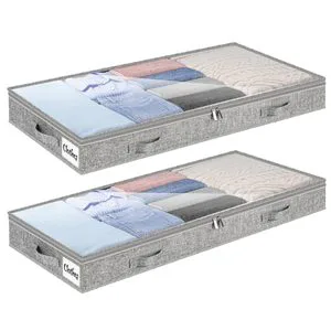 Sofa-bed Under-Storage Box Ultra-Thin 10cm Flat Fabric Organizer Transparent Under-Bed Storage Basket Japanese Style Storage