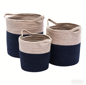 Rustic Woven Storage Basket with Eco-Friendly Cotton Rope Handle Foldable Oval Shape for Organizing Fabric Clothes Toys