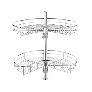 Modern 270 ° 24 Inch 28 Inch Wire Lazy Susan Kidney Shape Corner Organizer Double Rack Wire Storage Basket