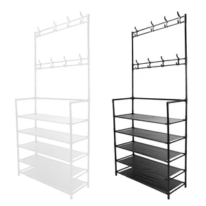 60cm Standing Coat Rack Modern Metal Clothes Garment Hanging Storage Shelf with Shoe Organizer for Entrance Hall Bedroom