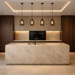 CBMmart Modern High End Wood Flat Panel LED Kitchen Cabinet Factory Lacquer Finish Sink Faucet Villas Soft Close Drawer Slide