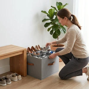 12 Pairs Foldable Shoe Storage Box, Clear Cover with Adjustable Dividers, Space Saving Organizer for Closet Entryway Shoes Box