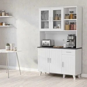 Essence American Style Eco-Friendly Modern Kitchen Cabinet K409 White Oak Grey Marble Melamine Top Finish 2+3 Acrylic MDF Doors
