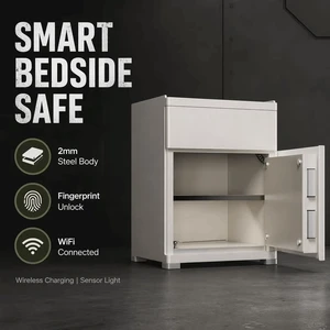 Smart Bedside Safe With Fingerprint Unlock Wireless Charging And WiFi Connection, Integrated Bedside Cabinet For Bedroom Storage
