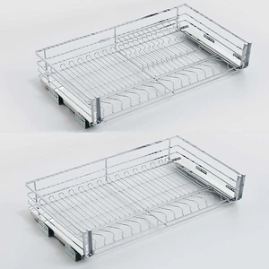 Kitchen Accessories Furniture Cabinet Drawers Dish Bowl Organizer Storage Rack Iron Chrome 3 Sides Pull Out Basket