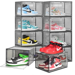 DAYOOH 10 Pack Black Thicken Snekaer Container Cabinet Upgraded Sturdy Shoes Organizer Stackable Drop Side Door Shoes Box
