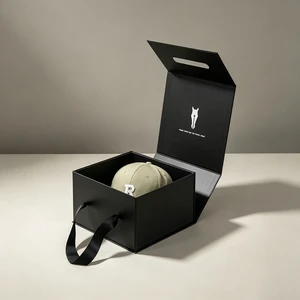 Black Folding Hat Box Custom Cowboy Snapback Baseball Cap Cardboard Storage Packaging for Fur and Underwear With Handle