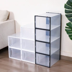 Dustproof Shoe Storage Box Double Transparent Plastic Magnetic Shoe Cabinet Movable Foldable Dustproof Home Use