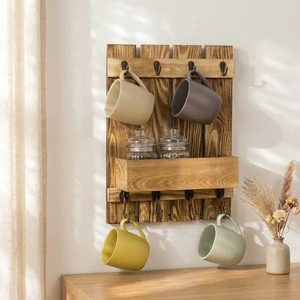 Solid Wood Single Tier Wall-mounted Storage Rack for Living Room Bedroom Kitchen Cup Holder and Shelf