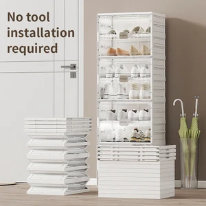 Haogle Household Thickened Plastic Flip Drawer Shoe Storage Box Home Storage Stylish Plastic Stackable Folding Shoe Boxes