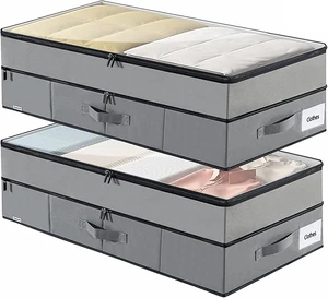 Under Bed Storage Containers 2 Layers Extensible Underbed Clothes Storage Bins Sturdy Sidewalls Bottom Clear Window for Shoes