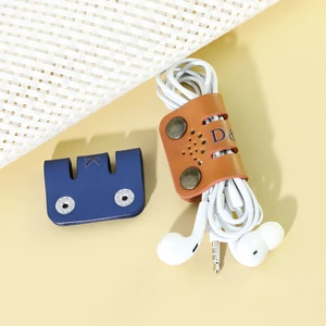Pu Cord Holder Earphone Organizer Buckle Wholesale Leather Cable Winder Data Line Wire Organizer Strap Storage Keychain
