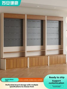 Perforated-Panel Wood-based Panel Modern Floor-standing 7-Tier Display Cabinet for Supermarkets Snack Sample Hooks Shelves