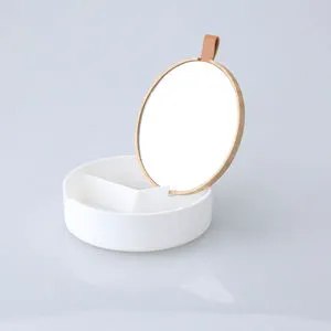 Bamboo Lid Plastic Cosmetic Organizer Box and Jewelry Storage Case Display with Mirror Makeup Organizer Cosmetics