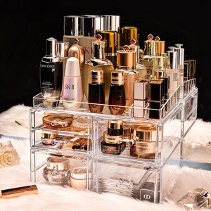 Large 4 Piece Stackable Acrylic Makeup Organizer Clear Cosmetic Storage Case with 6 Drawers for Vanity Skincare and Jewelry