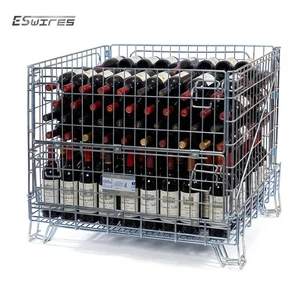 Warehouse Galvanized Stackable Collapsible Save Space Steel Welded Wire Mesh Metal Basket