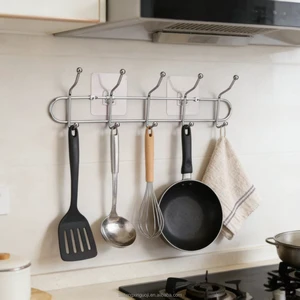 Space-Saving 8-Hook Wall-Mounted Double Row Hanging Rack for Kitchen & Entryway Storage Organization