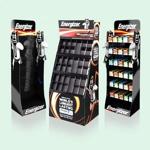 Custom Supermarket Battery Display Rack Cardboard Floor Display Rack With Hook Display Stand For Accessories
