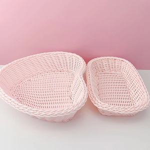Wholesale Price Wicker Woven PP Rattan Storage Basket Eco-Friendly Stackable Vintage Oval Multi-functional Vegetable Basket