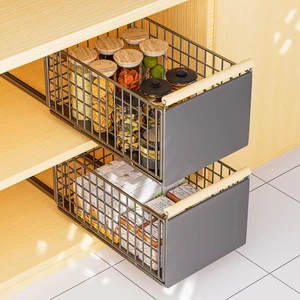 Practical Telescopic Pull-Out Cabinet Drawer Organizer Extendable No-Drill Kitchen Accessories Organizer Cupboard Storage Rack