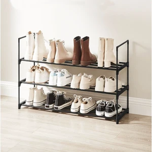 Wholesale 3-Tier Black Metal Shoe Storage Shelf Foldable & Multifunctional Living Room Organizer For 15 Pairs Of Shoes