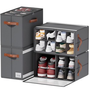 Large Capacity Square Fabric Shoe Box Storage Organizer Space Saving