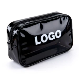 Custom Shiny Vinyl Cosmetic Bag Portable Waterproof for Travel Daily Beauty Routines with Custom Logo Option