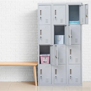 Secure 12-Door Locker Grey Standard Lock with 2 Keys Storage Cabinet for Office Gym School