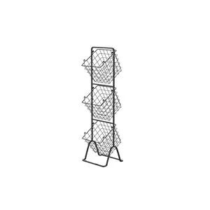 Black 3-Tier Metal Wire Storage Basket Stand 33x15x85cm Detachable Baskets For Bathroom Organization Industrial Style