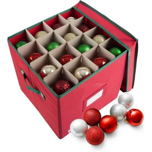 Collapsible Holiday Ornament Storage Box Square Foldable Container with Dividers for Christmas Decor Seasonal Organization