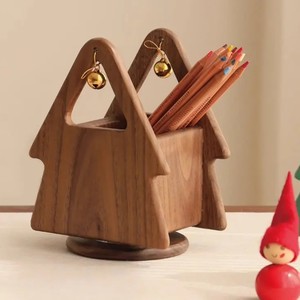 Wooden Christmas Tree-shaped Desktop Storage Box with Rotatable Bell for Pen Corner Organisation and Gift Giving