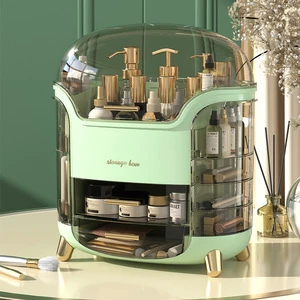 Rotating Cosmetic Storage Organizer with Dustproof Cover, Large - Capacity Makeup Organizer Box Divided Lipstick Organizer