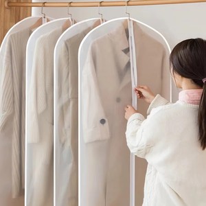 Washable Thick Transparent Clothing Dust Cover Waterproof Hanging Pocket Coat Storage Bag for Household Use