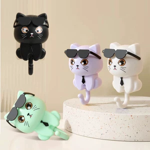 Creative Cute Cat Wall Coat Hook Utility Clothing Hat Scarf Rack with Key Cute Animals Wall Decoration for Kitchen Bathroom