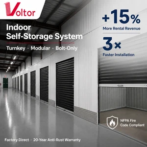 Commercial Indoor Mini Self Storage Unit Steel Partition System With Roll Up Door Climate Control Compatible